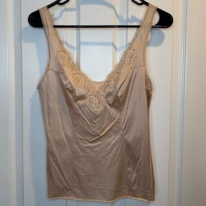 Vintage Nylon Champagne Color Camisole with Lace Trim Size S
